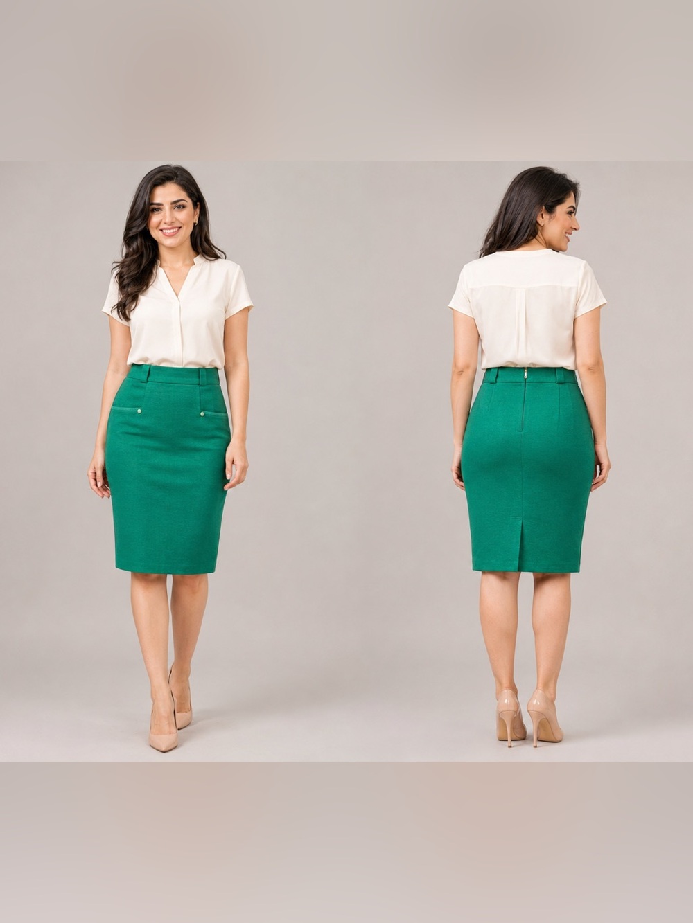 Green Pencil Skirt - Classic High-Waist Work Skirt